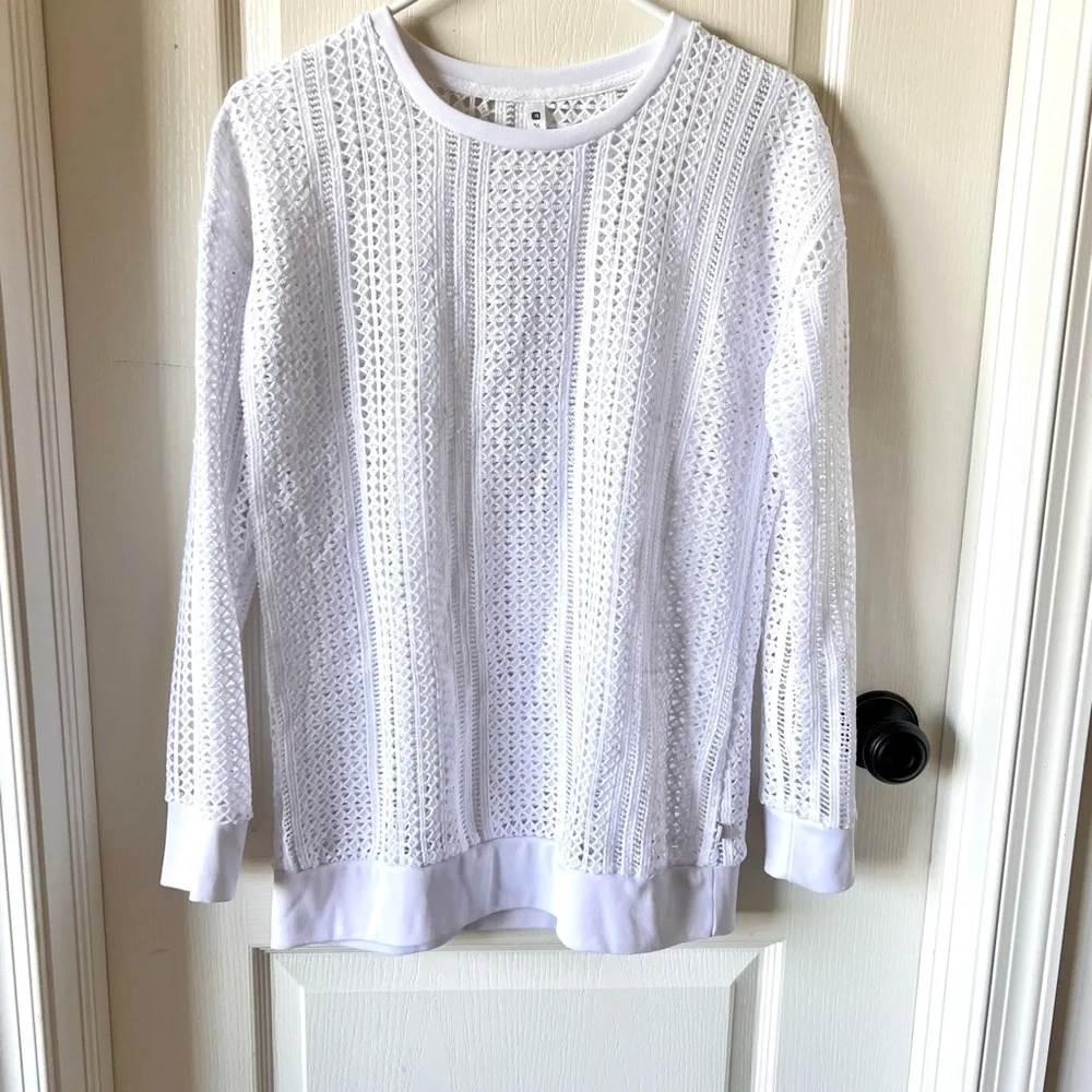 FABLETICS Sophie Crocheted Open Knit Long Sleeve Sweater—SZ. XS